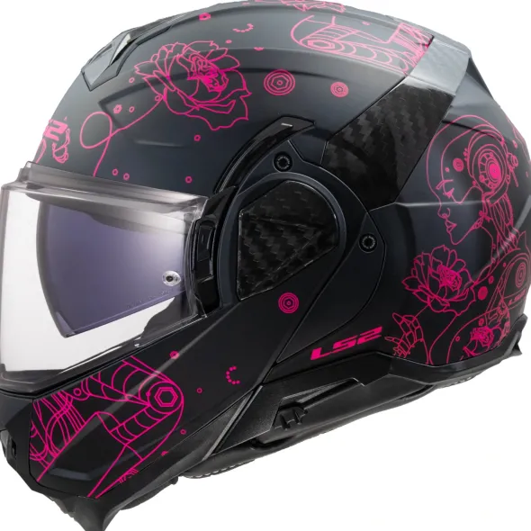 MC Flip Up hjelm – LS2 Advant II Sophia Sort/Pink