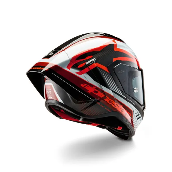 MC-hjelm fullface – Alpinestars Supertech R10 Team Carbon Sort/Rød/Hvid