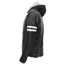 MC-Læderjakke – Rusty Stitches Jari Hooded V2 Sort/hvid