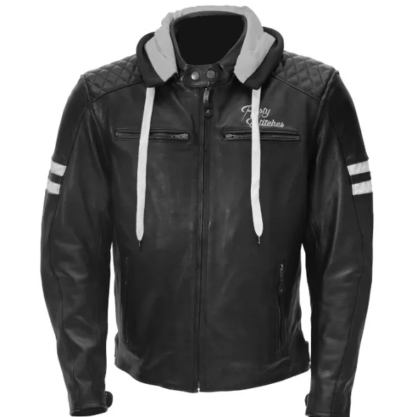 MC-Læderjakke – Rusty Stitches Jari Hooded V2 Sort/hvid