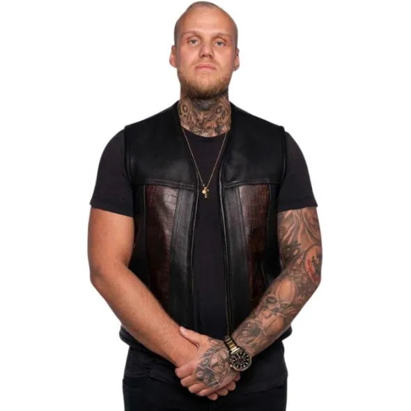MC Lædervest – CungX Custom Croc Vest Brun